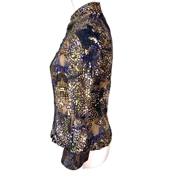 Alberto Makali Embellished Rhinestone Whipstitch Beaded Lace Blue Gray Jacket 4 - Picture 3 of 14